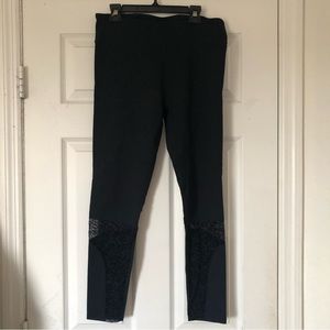 Fabletics Black Leggings with Sheer Rose Cutouts